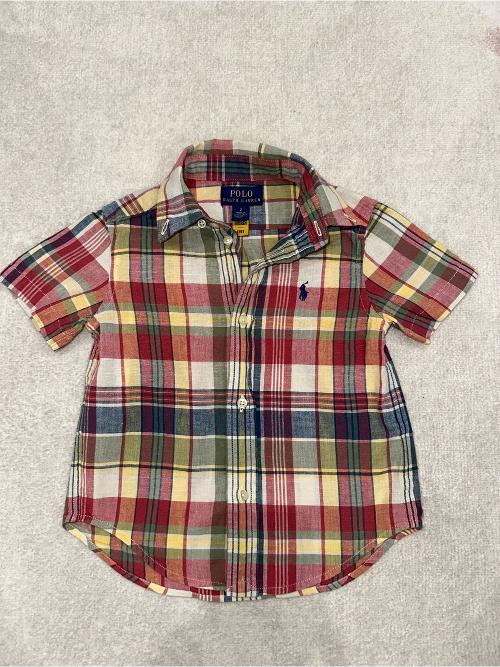 Polo by Ralph Lauren Red, Yellow & Green Plaid Short-Sleeve Button-Down
